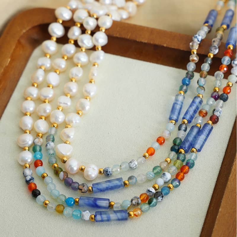 Natural Stone Necklace Freshwater Pearl Waterproof Titanium Steel Bead New Gift - main