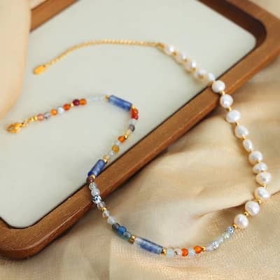Natural Stone Necklace Freshwater Pearl Waterproof Titanium Steel Bead New Gift detail 4