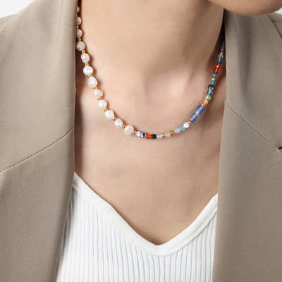 Natural Stone Necklace Freshwater Pearl Waterproof Titanium Steel Bead New Gift detail 5