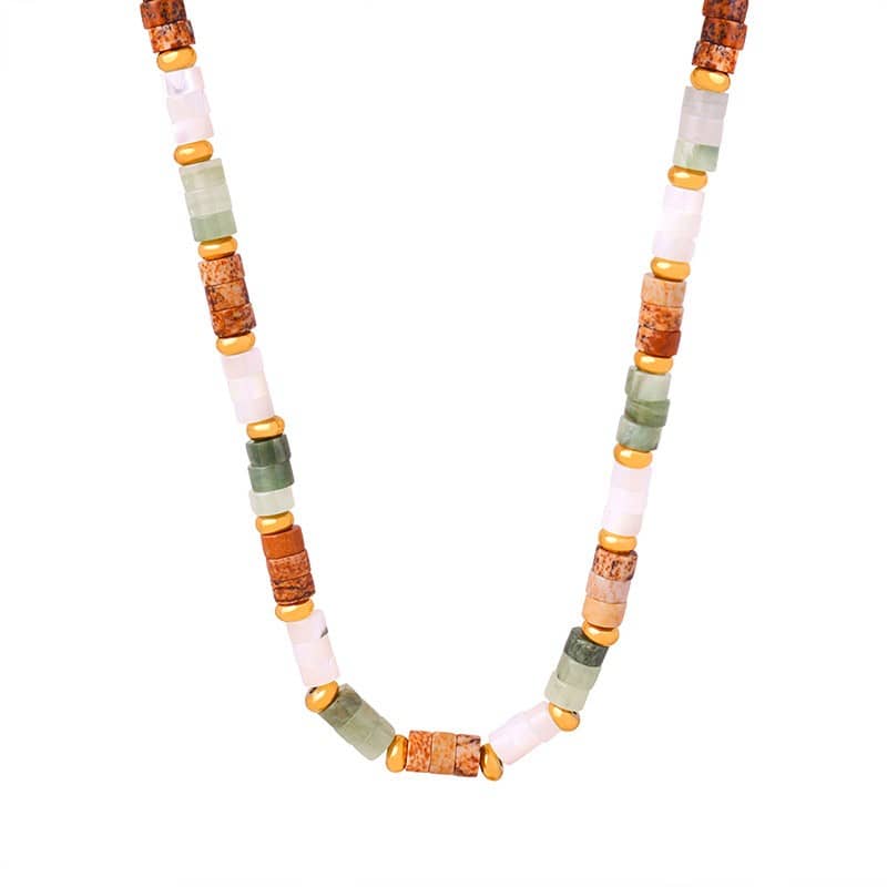 Natural Stone Beaded Necklace Waterproof Titanium Steel Bead New Style Gift - main