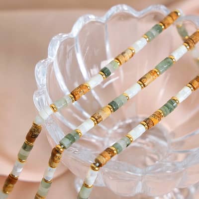 Natural Stone Beaded Necklace Waterproof Titanium Steel Bead New Style Gift detail 4