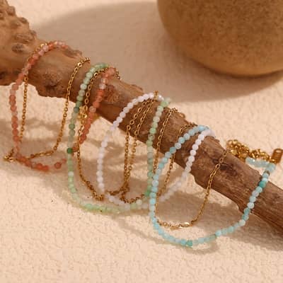Natural Stone O-Chain Double Layer Stainless Steel Handmade Bracelet detail 5