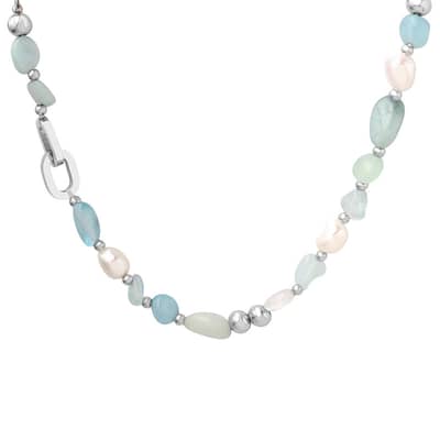 Natural Stone Freshwater Pearl Stainless Steel Necklace Handmade Beaded detail 1