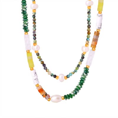 Vintage Natural Stone Necklace New Style Handmade Beaded Stainless Steel Pearl detail 1
