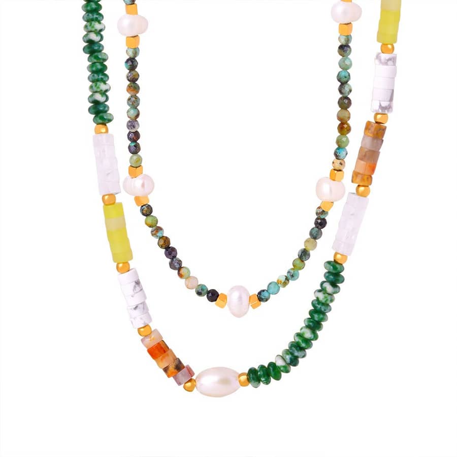 Vintage Natural Stone Necklace New Style Handmade Beaded Stainless Steel Pearl - main