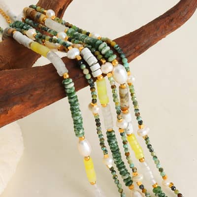 Vintage Natural Stone Necklace New Style Handmade Beaded Stainless Steel Pearl detail 2