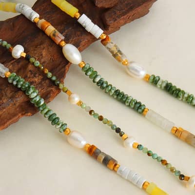 Vintage Natural Stone Necklace New Style Handmade Beaded Stainless Steel Pearl detail 3