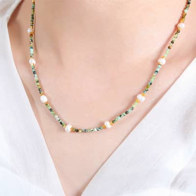Vintage Natural Stone Necklace New Style Handmade Beaded Stainless Steel Pearl detail 5
