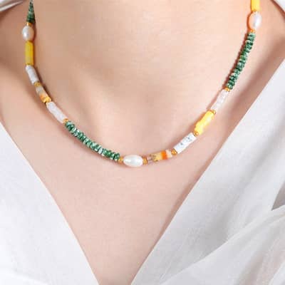 Vintage Natural Stone Necklace New Style Handmade Beaded Stainless Steel Pearl detail 6