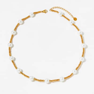 Stainless Steel Beads Necklace Handmade Pearls Waterproof detail 1