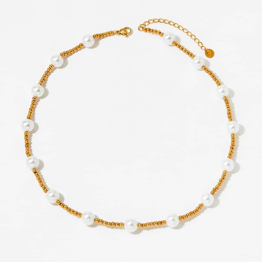 Stainless Steel Beads Necklace Handmade Pearls Waterproof - main