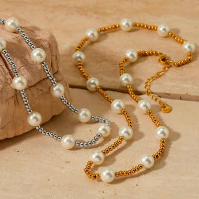 Stainless Steel Beads Necklace Handmade Pearls Waterproof detail 3