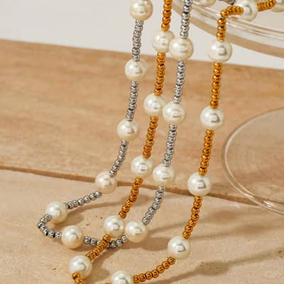 Stainless Steel Beads Necklace Handmade Pearls Waterproof detail 4
