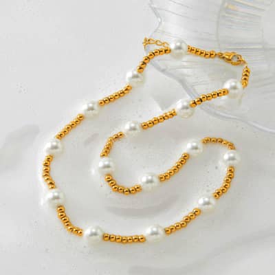 Stainless Steel Beads Necklace Handmade Pearls Waterproof detail 5