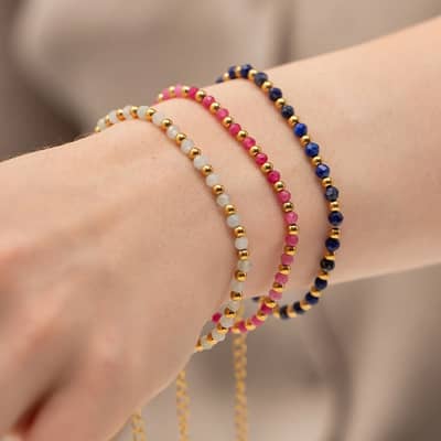 Crystal Stone Stainless Steel Beads Bracelet, Non-Fading detail 1