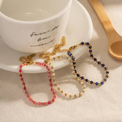 Crystal Stone Stainless Steel Beads Bracelet, Non-Fading detail 2