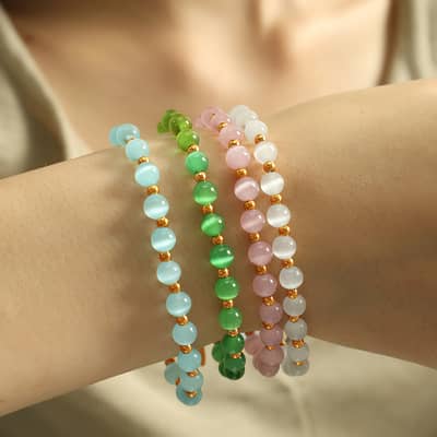 Round Natural Stone Stainless Steel Handmade Beaded Bracelet detail 2