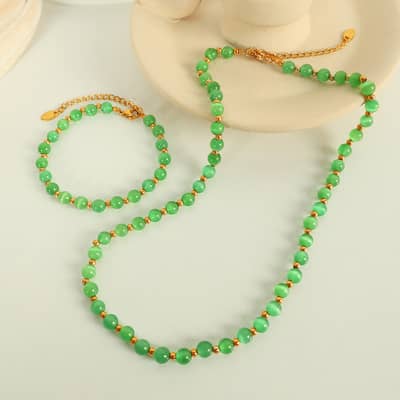 Round Natural Stone Stainless Steel Handmade Beaded Bracelet detail 3