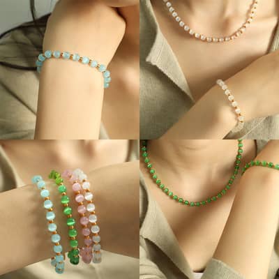 Round Natural Stone Stainless Steel Handmade Beaded Bracelet detail 4