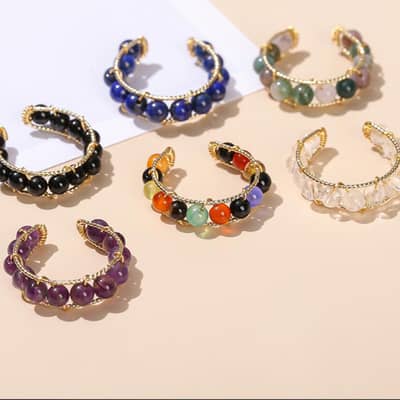 Minimalist Natural Stone Ring With Colorful Beads detail 2