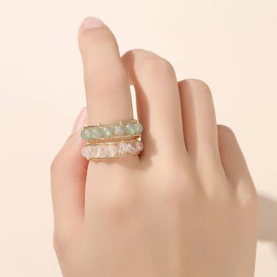 Minimalist Natural Stone Ring With Colorful Beads detail 3