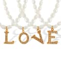 Freshwater Pearl Letter Pendant Necklace Stainless Steel 18K Beaded Zircon Waterproof 1