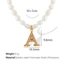 Freshwater Pearl Letter Pendant Necklace Stainless Steel 18K Beaded Zircon Waterproof 2
