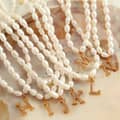 Freshwater Pearl Letter Pendant Necklace Stainless Steel 18K Beaded Zircon Waterproof 3