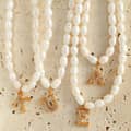 Freshwater Pearl Letter Pendant Necklace Stainless Steel 18K Beaded Zircon Waterproof 4