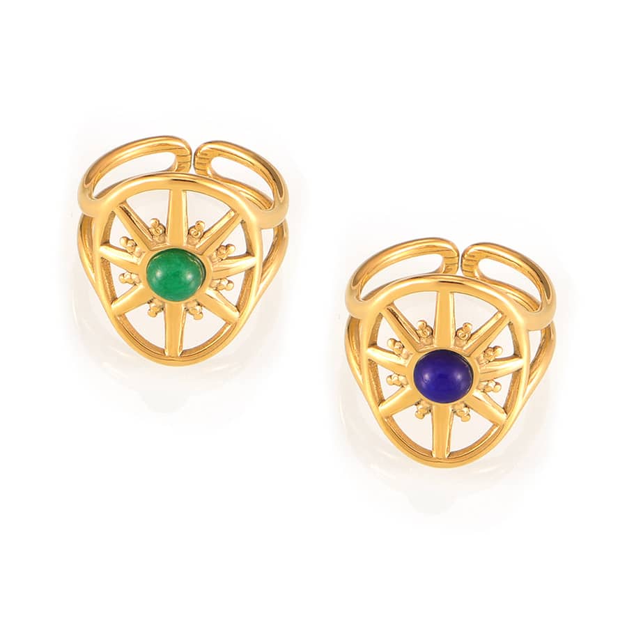 Trendy Hollow Star Turquoise Natural Stone Ring In Stainless Steel With 18K Gold - main