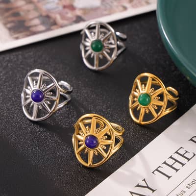Trendy Hollow Star Turquoise Natural Stone Ring In Stainless Steel With 18K Gold detail 2