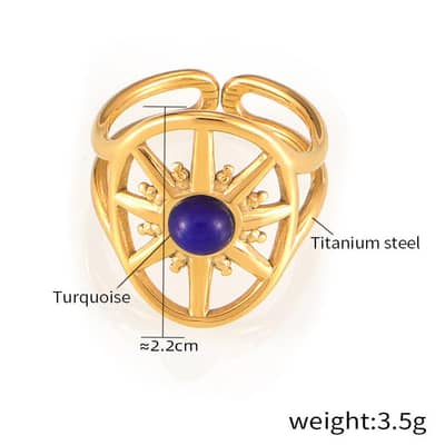 Trendy Hollow Star Turquoise Natural Stone Ring In Stainless Steel With 18K Gold detail 5