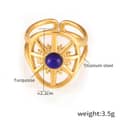 Trendy Hollow Star Turquoise Natural Stone Ring In Stainless Steel With 18K Gold 5