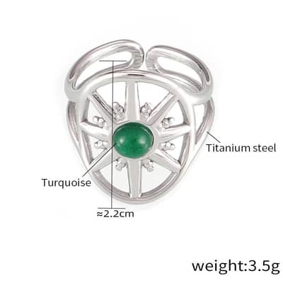 Trendy Hollow Star Turquoise Natural Stone Ring In Stainless Steel With 18K Gold detail 6