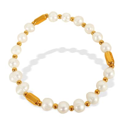 Elegant Freshwater Pearl Beaded Bracelet, 18K PVD Coated Stainless Steel detail 1