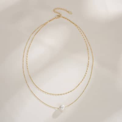 White Freshwater Mabe Baroque Pearl Pendant Chain Necklace, 925 Sterling Silver & 14K Gold Plated