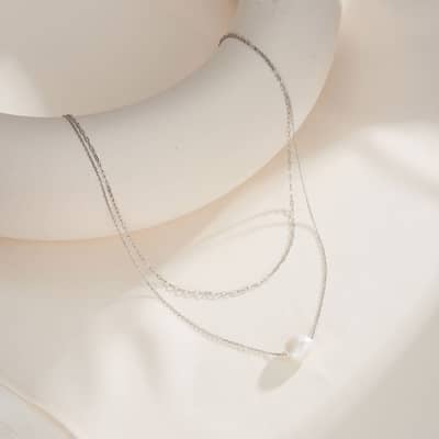 White Freshwater Mabe Baroque Pearl Pendant Chain Necklace, 925 Sterling Silver & 14K Gold Plated detail 2