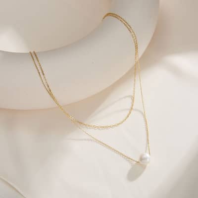 White Freshwater Mabe Baroque Pearl Pendant Chain Necklace, 925 Sterling Silver & 14K Gold Plated detail 3