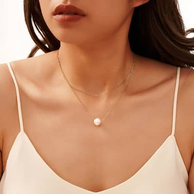 White Freshwater Mabe Baroque Pearl Pendant Chain Necklace, 925 Sterling Silver & 14K Gold Plated detail 4