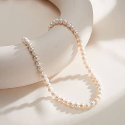 5-6mm French Freshwater Pearl Choker Necklace 14K Gold Plated 925 Sterling Silver Beaded detail 3