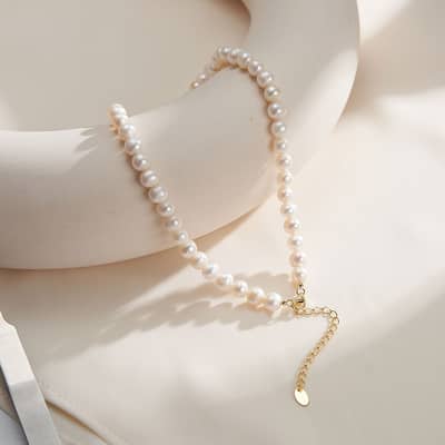 5-6mm French Freshwater Pearl Choker Necklace 14K Gold Plated 925 Sterling Silver Beaded detail 4