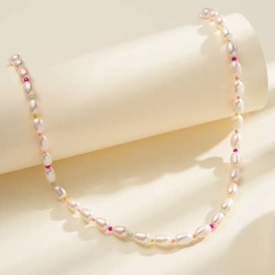 Waterproof Natural Freshwater Oval Pearl Necklace 925 Sterling Silver Beaded detail 1
