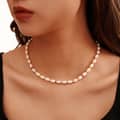 Waterproof Natural Freshwater Oval Pearl Necklace 925 Sterling Silver Beaded 3