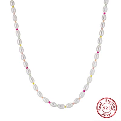 Waterproof Natural Freshwater Oval Pearl Necklace 925 Sterling Silver Beaded detail 5