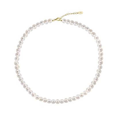 Simple White Natural Freshwater Pearl Necklace 5-6mm Rice Bead detail 1
