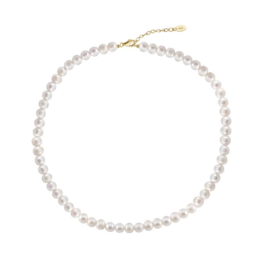 Simple White Natural Freshwater Pearl Necklace 5-6mm Rice Bead - main