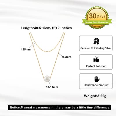 14K Gold Plated 925 Sterling Silver Single Big Round Pearl Pendant Necklace detail 5