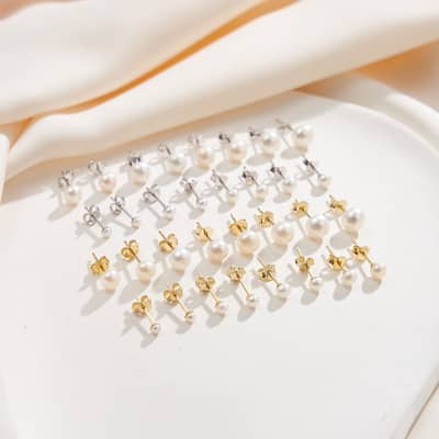 925 Silver Pearl Earrings 2.5-6.5mm Freshwater Pearl Stud Earrings Gold Plated detail 1
