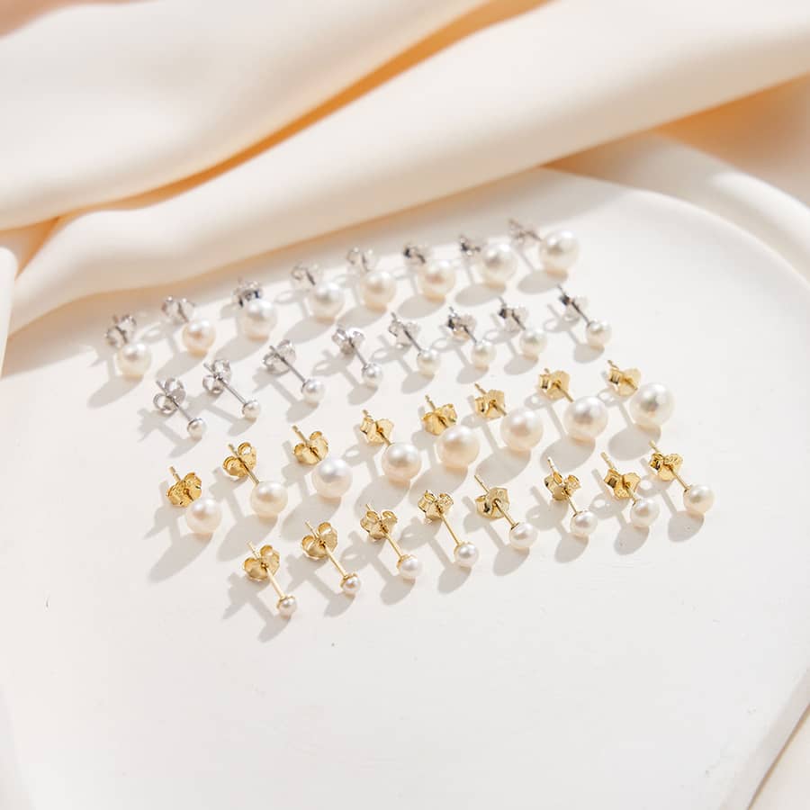925 Silver Pearl Earrings 2.5-6.5mm Freshwater Pearl Stud Earrings Gold Plated - main