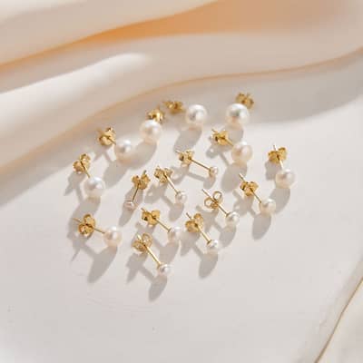 925 Silver Pearl Earrings 2.5-6.5mm Freshwater Pearl Stud Earrings Gold Plated detail 2